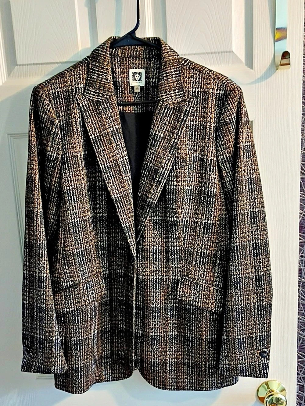 Anne Klein Plaid Blazer in Black & Brown Size 12 Like New